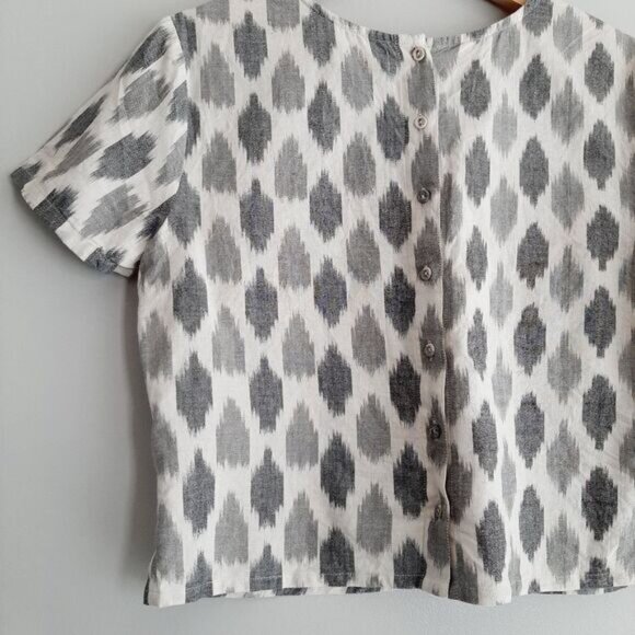 FABINDIA | 100% Cotton Boxy Bead Embroidered Ikat Crop Top Gray Sz M - Picture 9 of 13